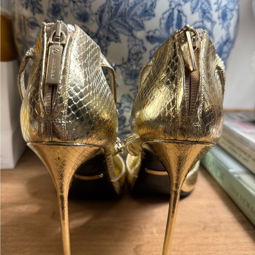 Roberto Cavalli Glamorous Gold Heels with Swarovski Crystal Serpent Snake Straps - Picture 4 of 9